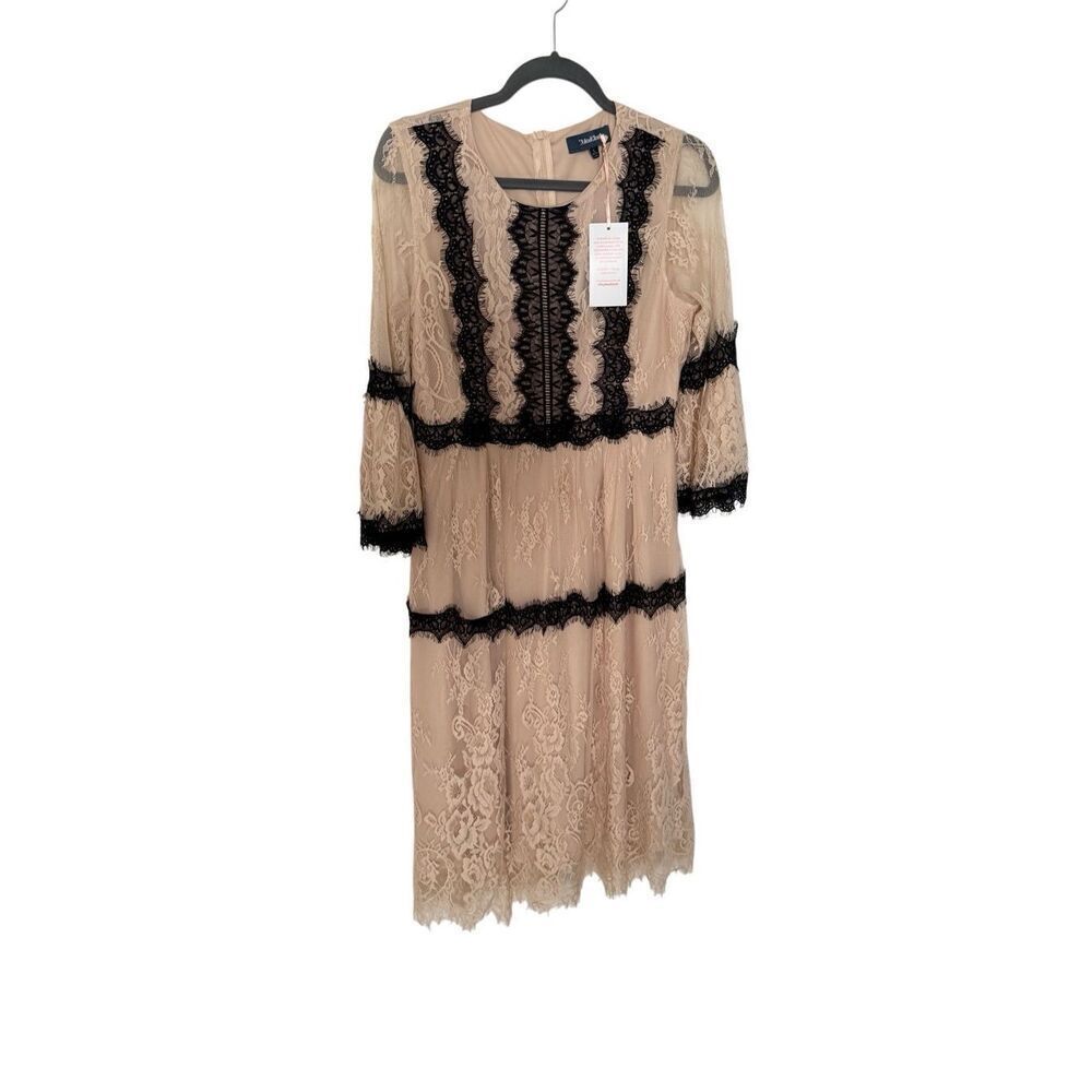 NWT Modcloth Womens Cream Black Aisle Be Seeing You Lace Midi Dress Size Large